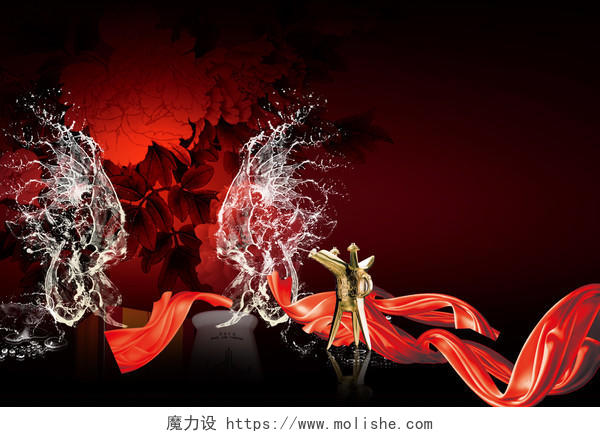 中国风古典花纹叶子酒樽黑色背景素材